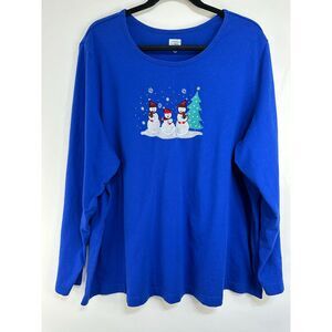 Holiday Traditions Women's Plus Size Embroidered Snowman Long Sleeve Tee Size 3X